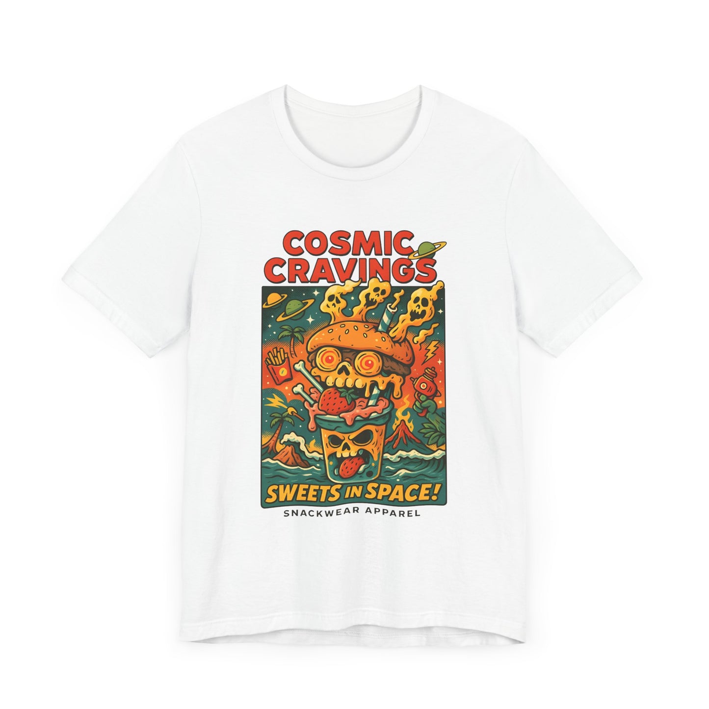 Cosmic Cravings Unisex Tee | Retro Sweets T-Shirt, Snackwear, Space-Themed Apparel, Gift for Foodies, Halloween Outfit