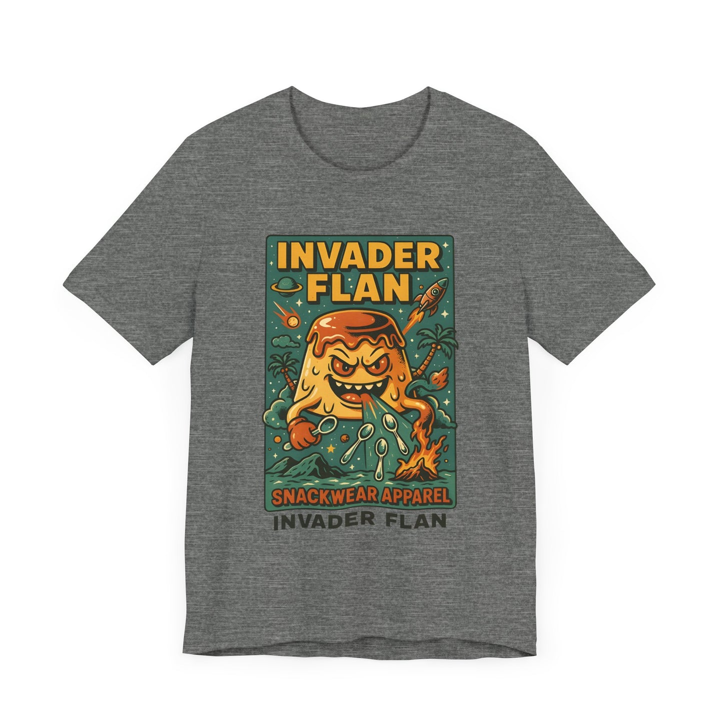 Invader Flan Graphic Tee - Fun Unisex Snackwear Shirt