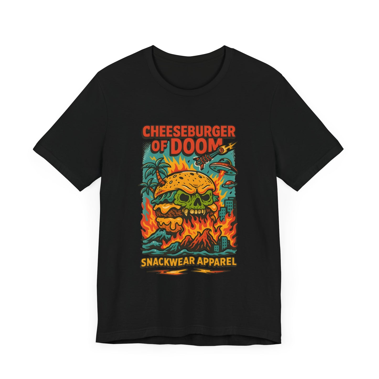 Cheeseburger of Doom Unisex Tee | Fun Graphic Tee, Snackwear Apparel, Casual Wear, Summer Vibes, Gift for Foodies, Quirky T-Shirt