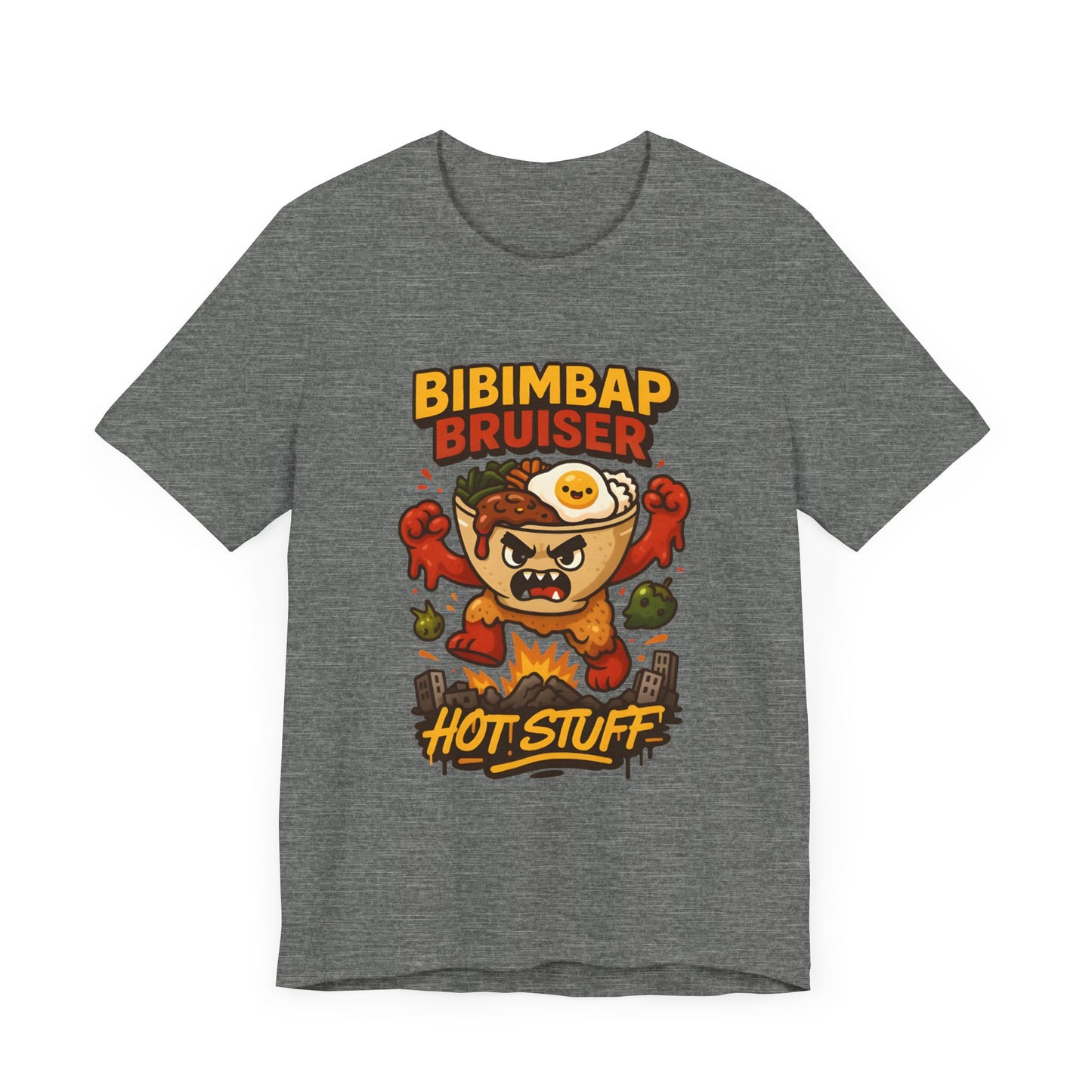 Funny Foodie Short Sleeve Tee, Bibimbap Bruiser Shirt, Hot Stuff Tee, K-pop Inspired Apparel, Gag Gift for Food Lovers
