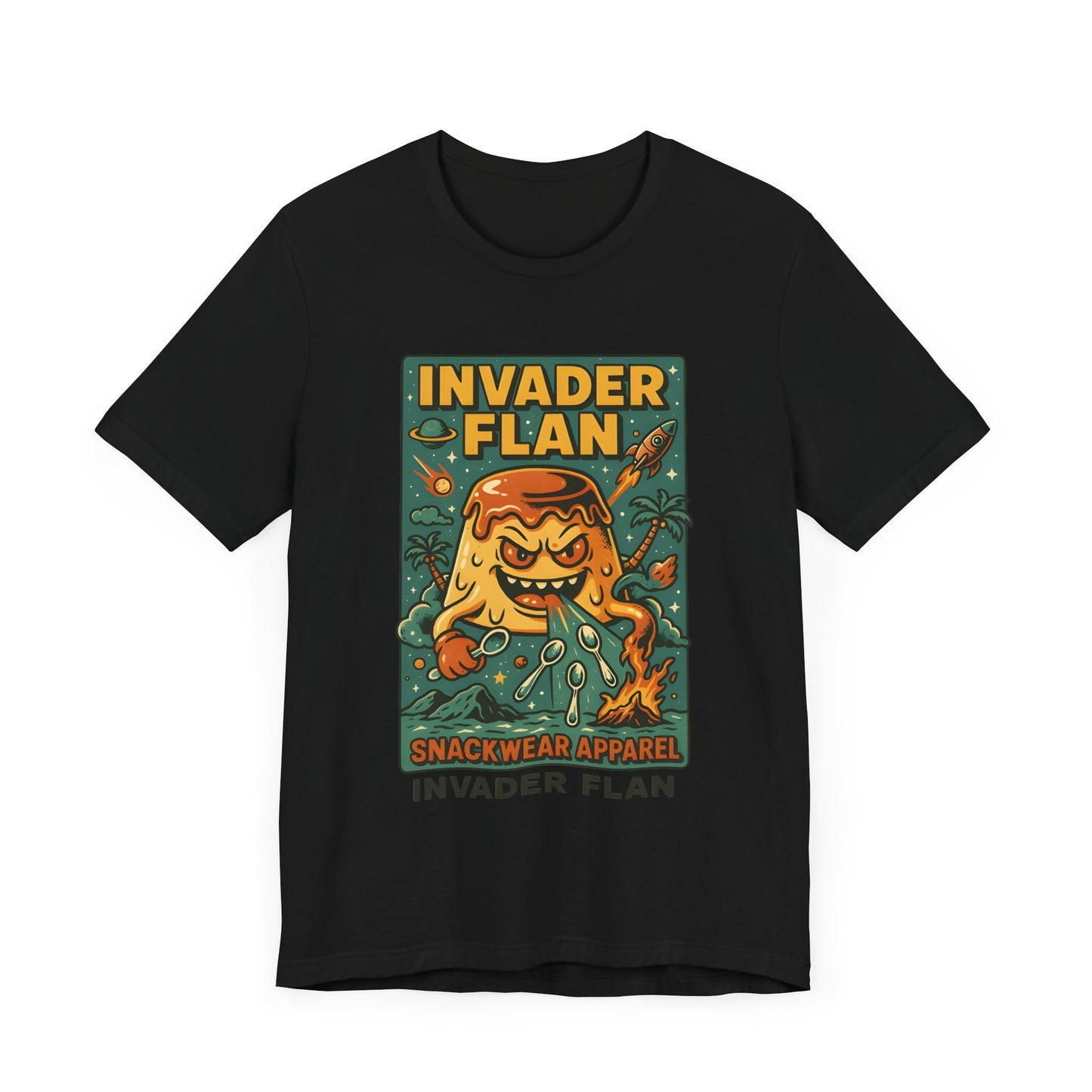 Invader Flan Graphic Tee - Fun Unisex Snackwear Shirt