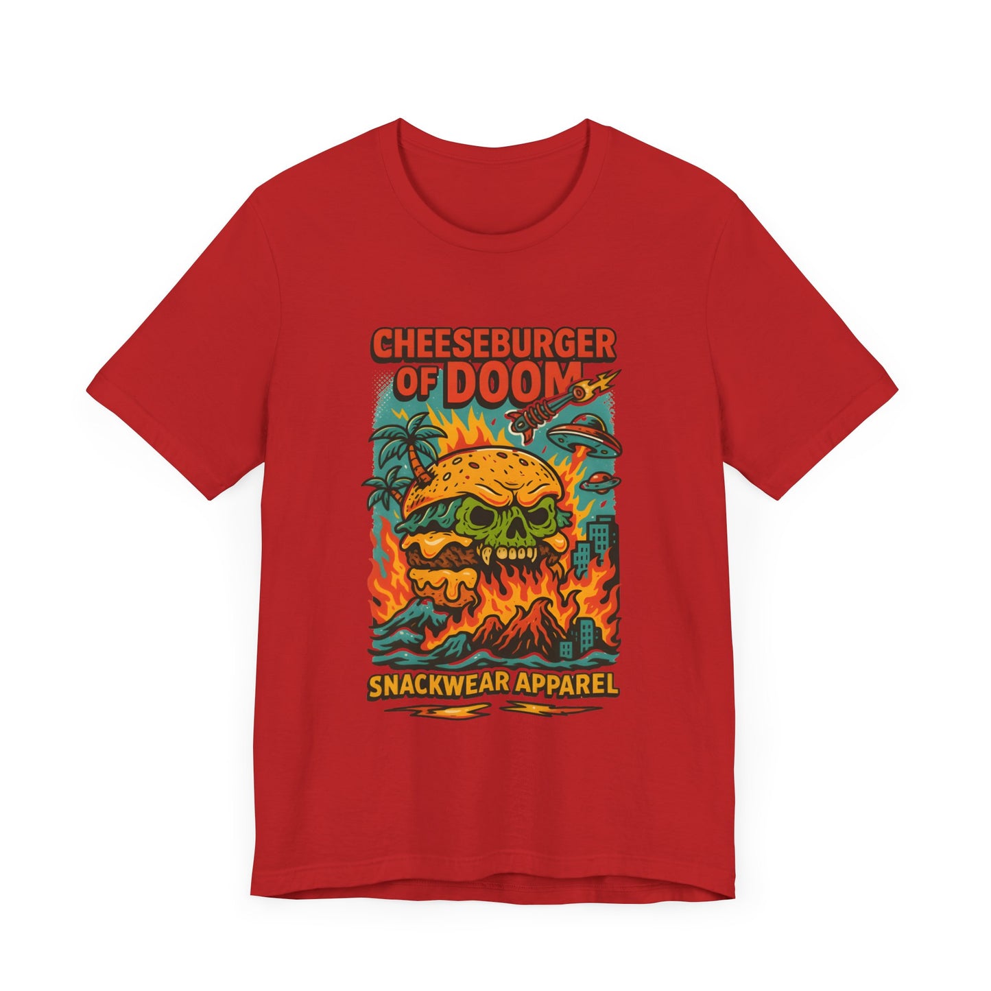 Cheeseburger of Doom Unisex Tee | Fun Graphic Tee, Snackwear Apparel, Casual Wear, Summer Vibes, Gift for Foodies, Quirky T-Shirt