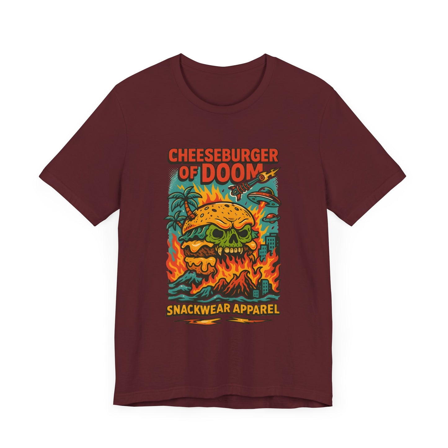 Cheeseburger of Doom Unisex Tee | Fun Graphic Tee, Snackwear Apparel, Casual Wear, Summer Vibes, Gift for Foodies, Quirky T-Shirt