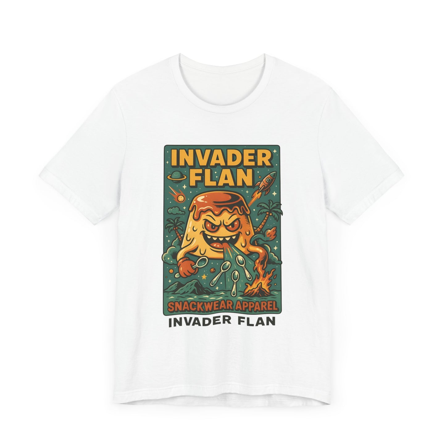 Invader Flan Graphic Tee - Fun Unisex Snackwear Shirt