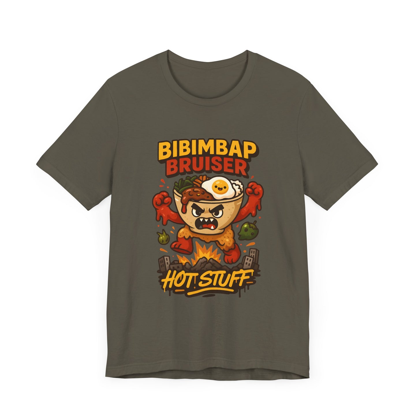 Funny Foodie Short Sleeve Tee, Bibimbap Bruiser Shirt, Hot Stuff Tee, K-pop Inspired Apparel, Gag Gift for Food Lovers