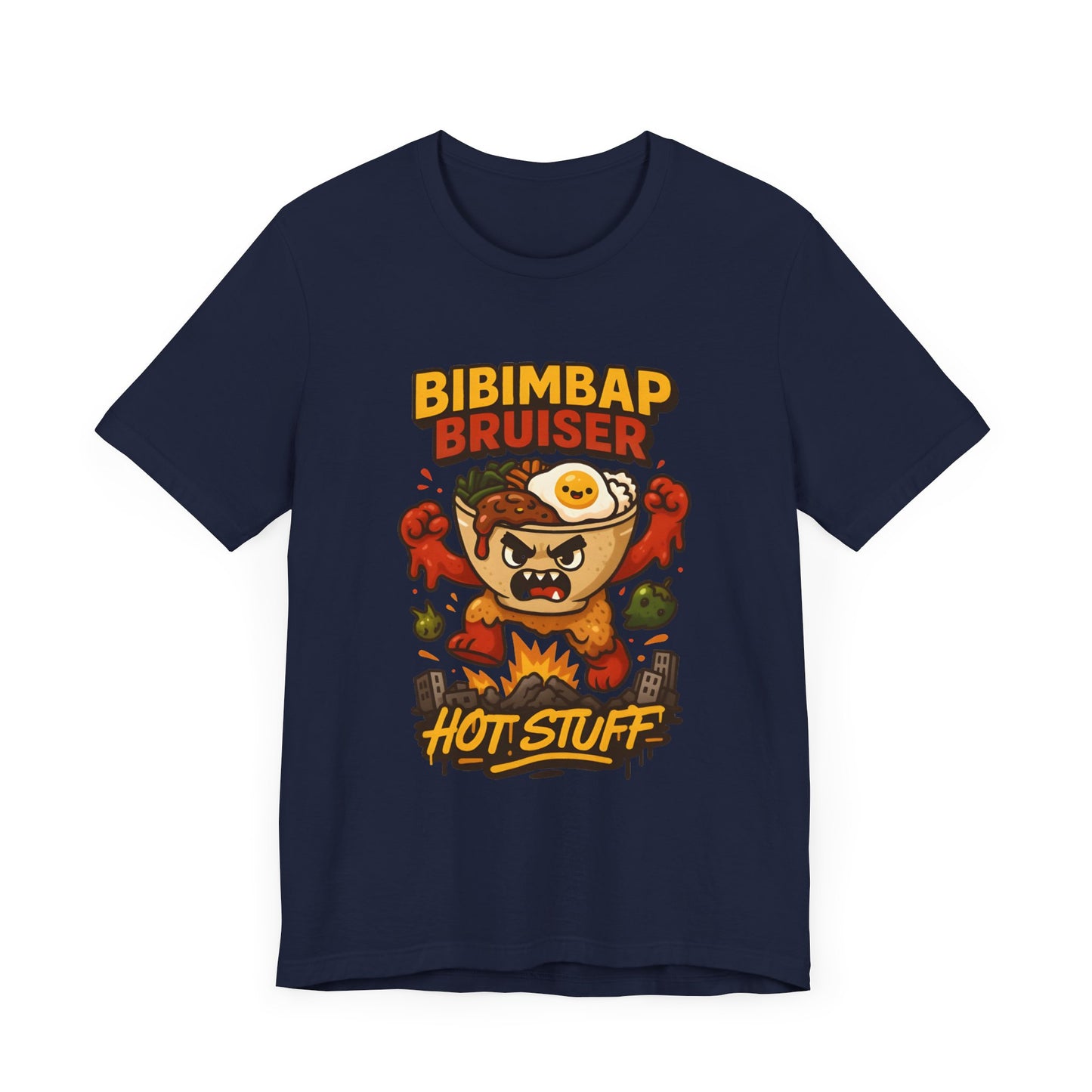 Funny Foodie Short Sleeve Tee, Bibimbap Bruiser Shirt, Hot Stuff Tee, K-pop Inspired Apparel, Gag Gift for Food Lovers