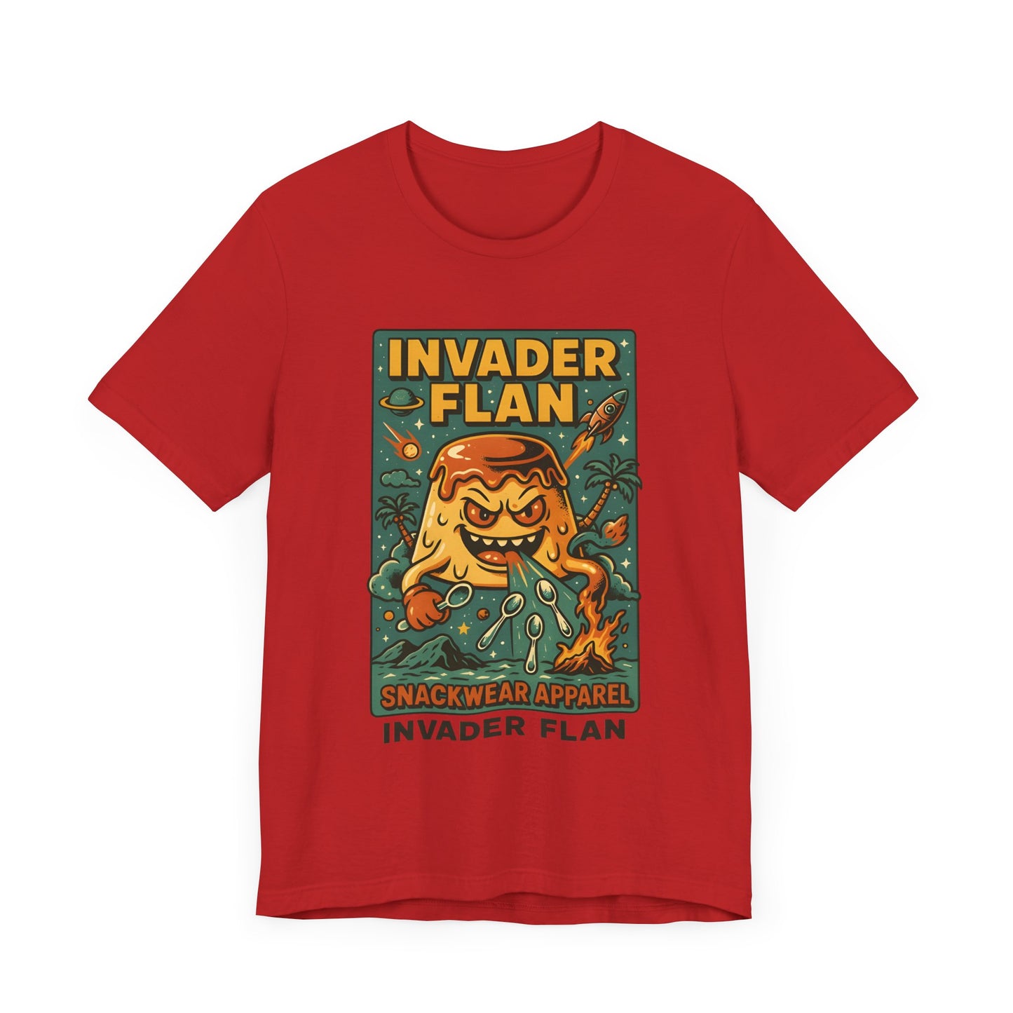 Invader Flan Graphic Tee - Fun Unisex Snackwear Shirt