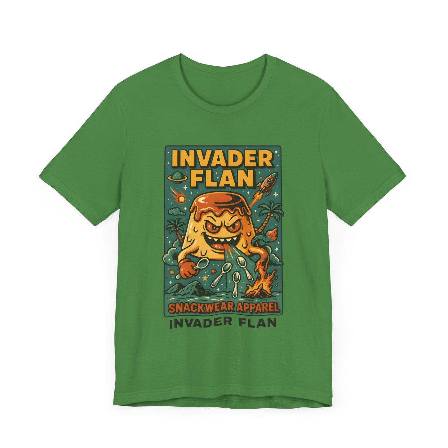 Invader Flan Graphic Tee - Fun Unisex Snackwear Shirt