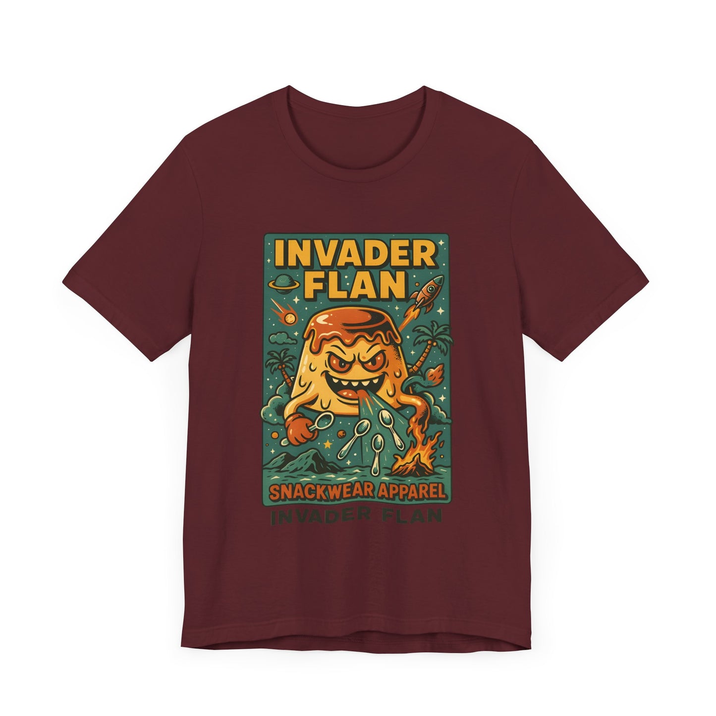 Invader Flan Graphic Tee - Fun Unisex Snackwear Shirt
