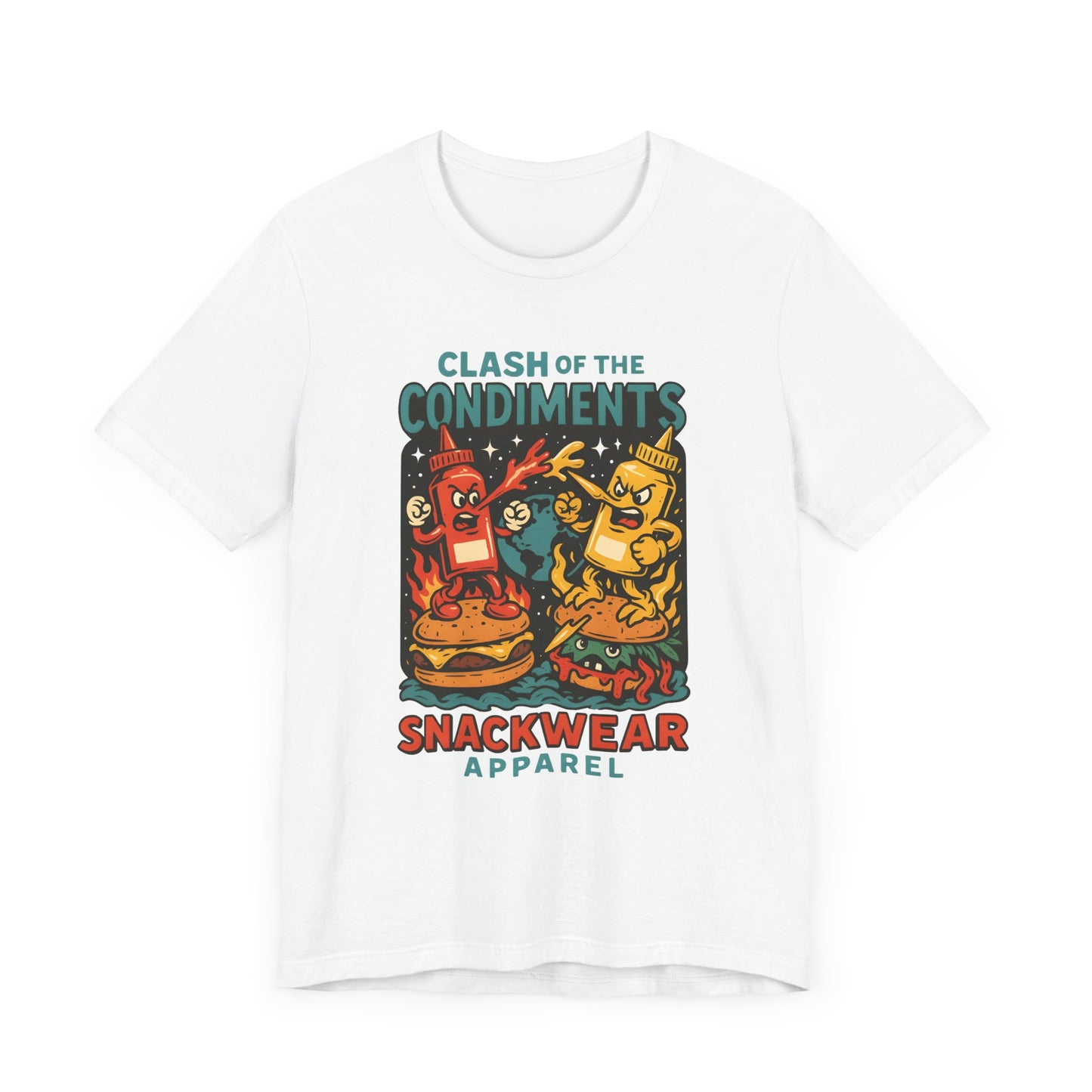 Clash of the Condiments Unisex Tee, Fun Foodie Shirt, Gift for Food Lovers, Quirky Graphic Tee, BBQ Party Apparel, Casual Wear