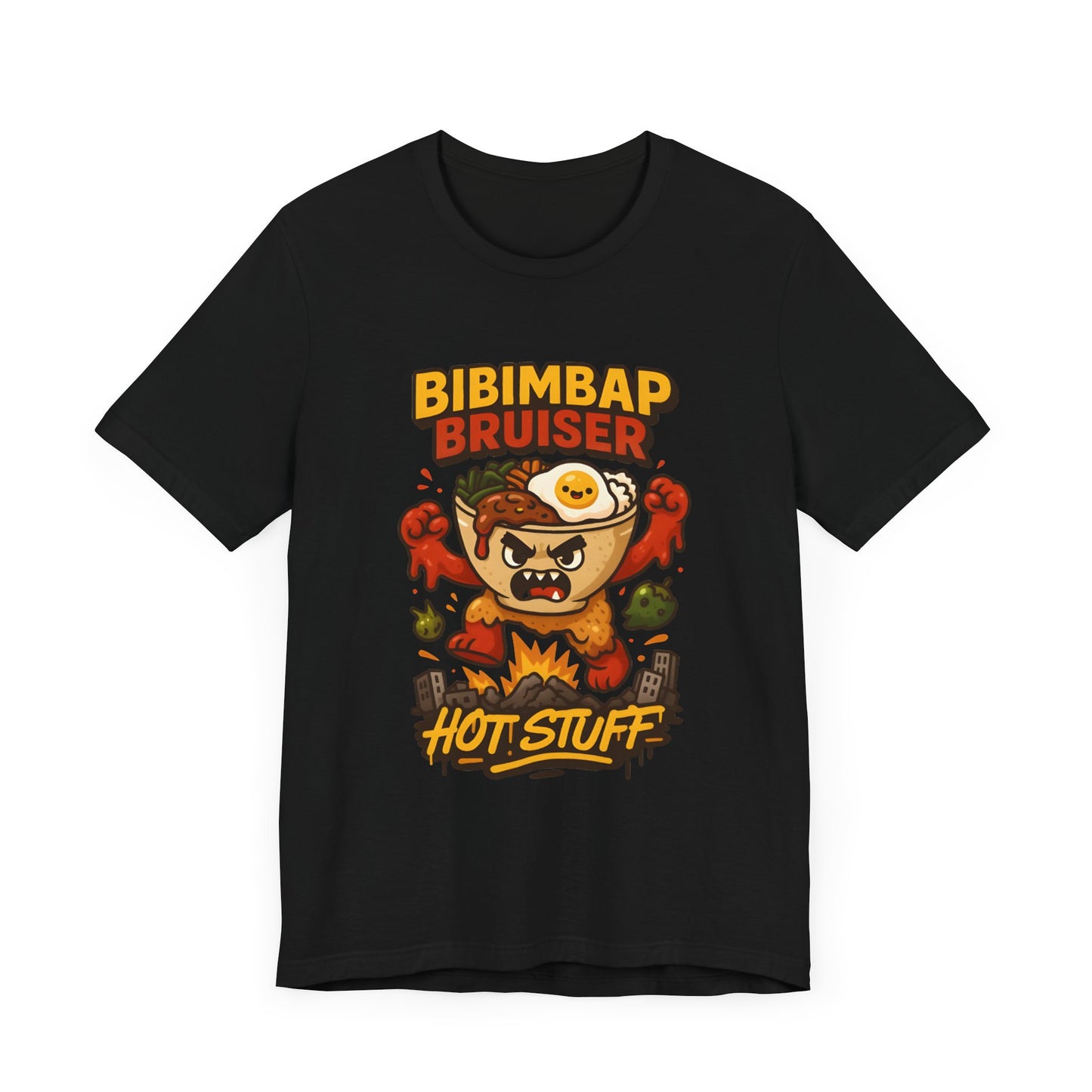 Funny Foodie Short Sleeve Tee, Bibimbap Bruiser Shirt, Hot Stuff Tee, K-pop Inspired Apparel, Gag Gift for Food Lovers