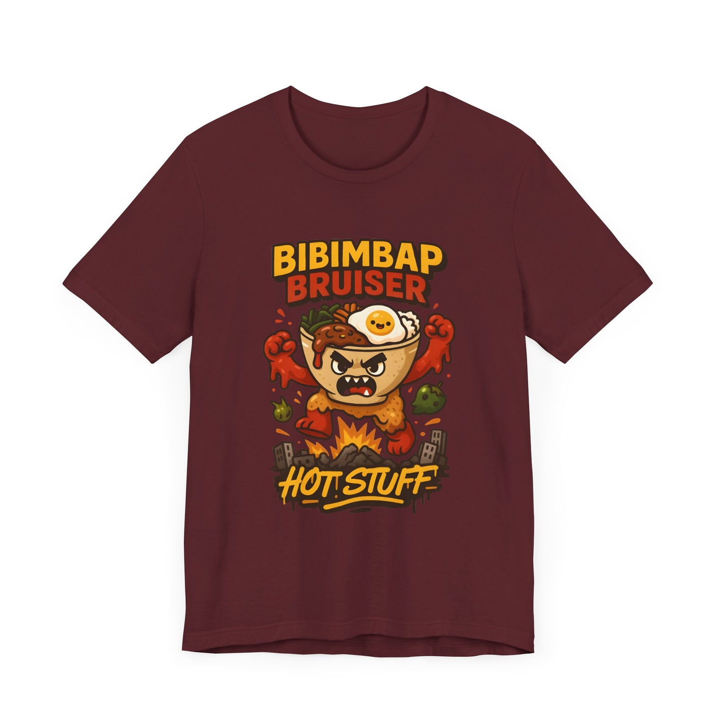 Funny Foodie Short Sleeve Tee, Bibimbap Bruiser Shirt, Hot Stuff Tee, K-pop Inspired Apparel, Gag Gift for Food Lovers