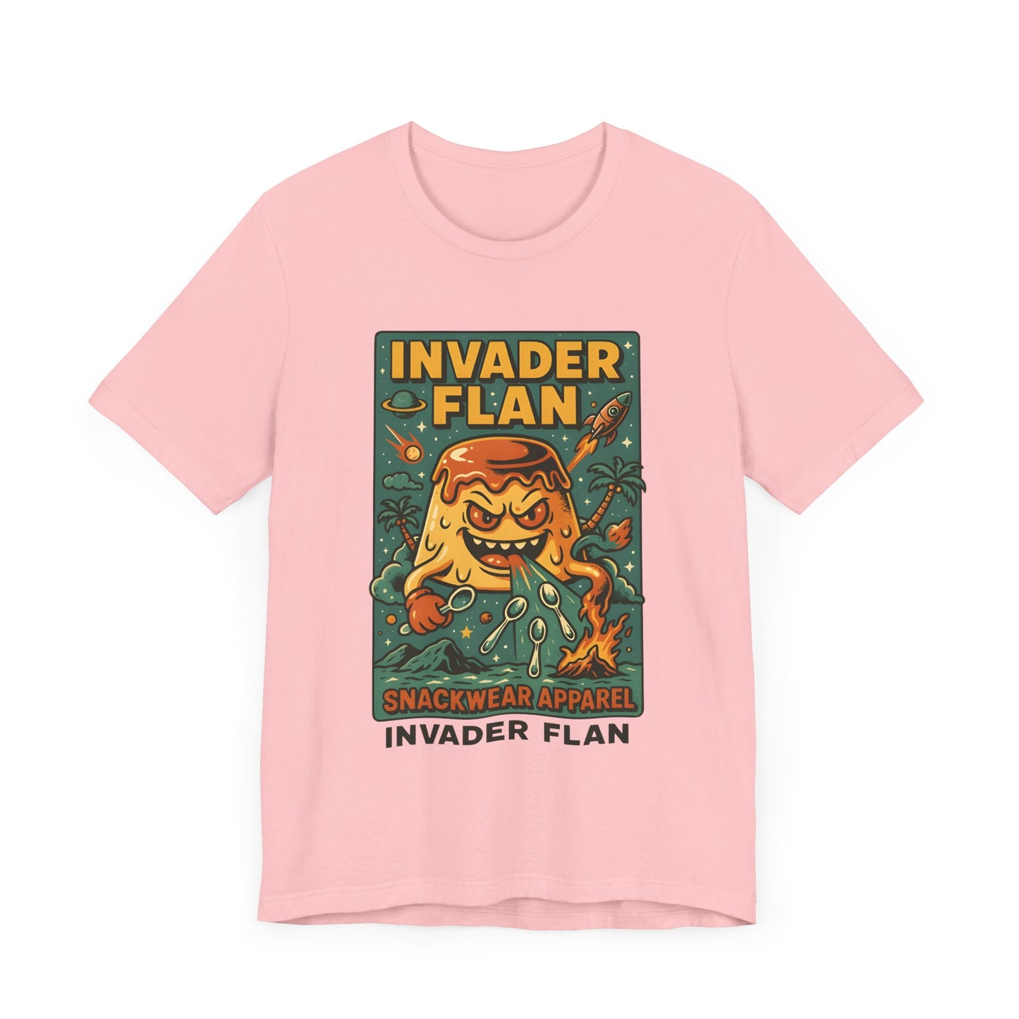Invader Flan Graphic Tee - Fun Unisex Snackwear Shirt