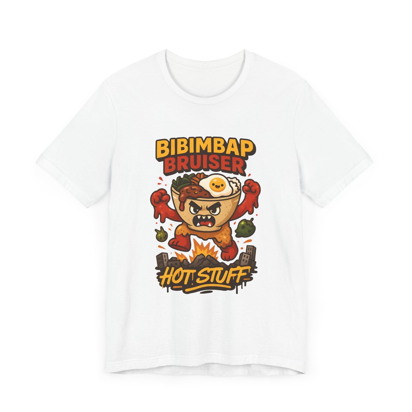 Funny Foodie Short Sleeve Tee, Bibimbap Bruiser Shirt, Hot Stuff Tee, K-pop Inspired Apparel, Gag Gift for Food Lovers