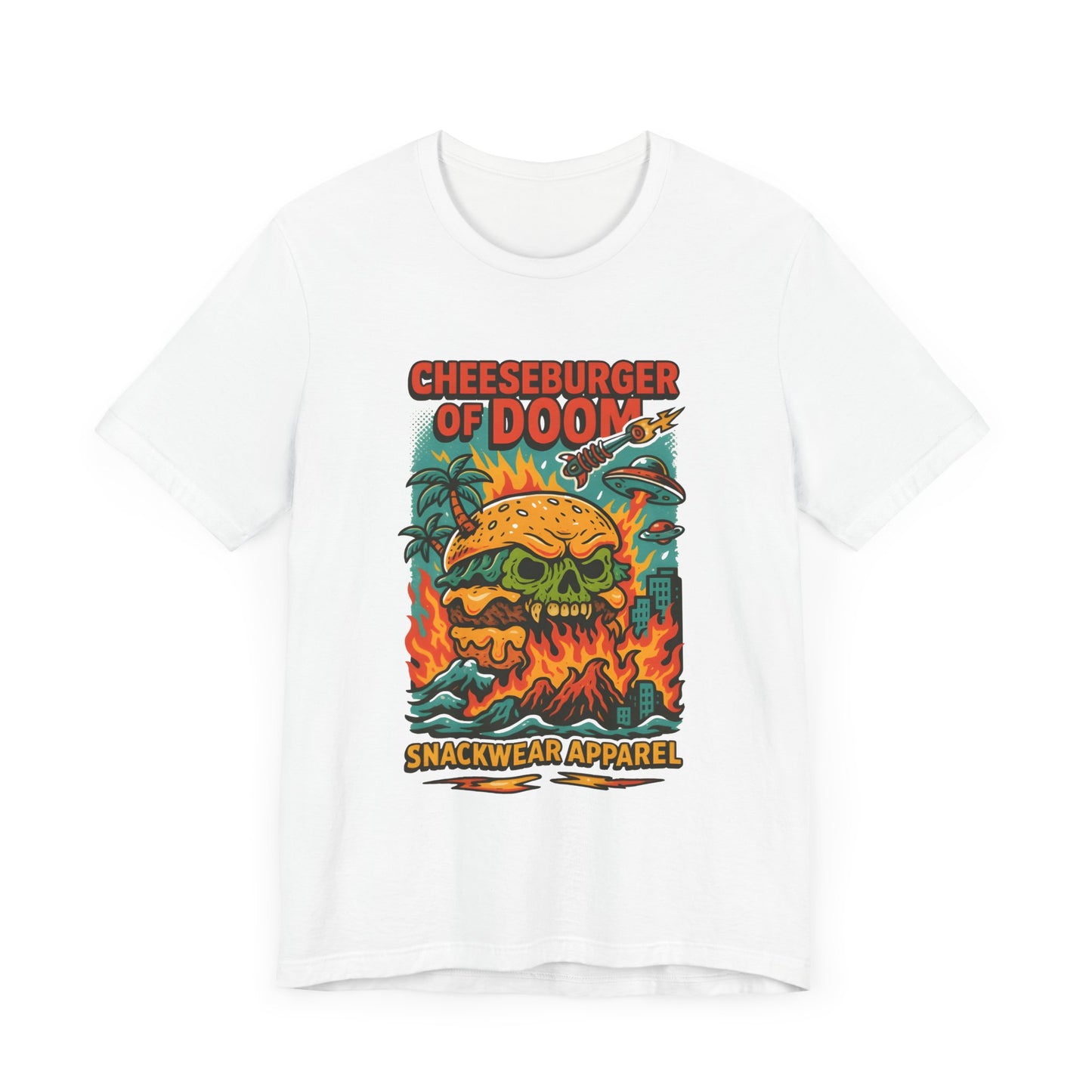 Cheeseburger of Doom Unisex Tee | Fun Graphic Tee, Snackwear Apparel, Casual Wear, Summer Vibes, Gift for Foodies, Quirky T-Shirt