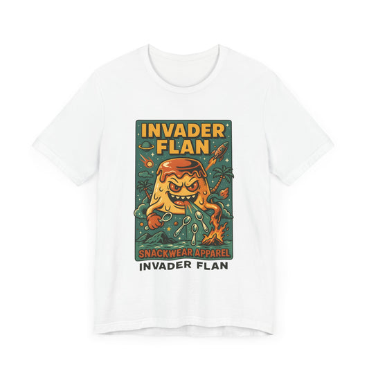Invader Flan Graphic Tee - Fun Unisex Snackwear Shirt