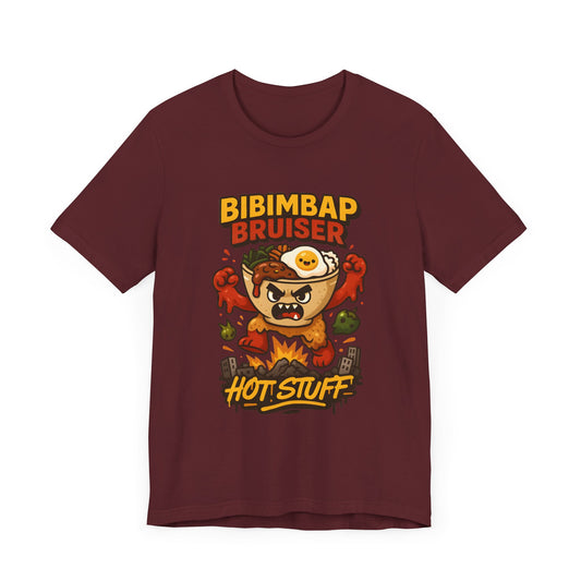 Funny Foodie Short Sleeve Tee, Bibimbap Bruiser Shirt, Hot Stuff Tee, K-pop Inspired Apparel, Gag Gift for Food Lovers