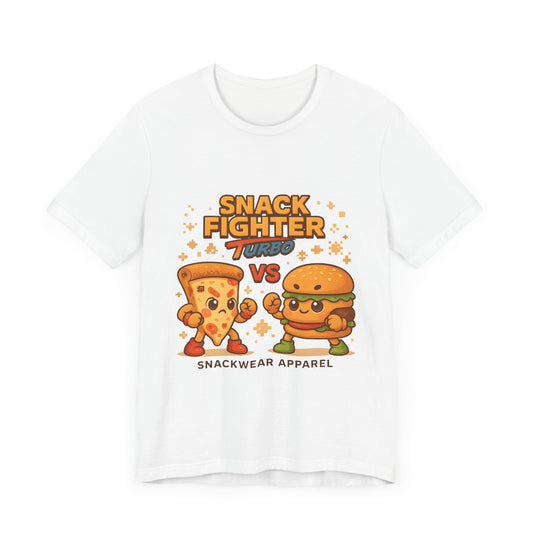 Snack Fighter Unisex Jersey Tee - Fun Pizza vs Burger Design