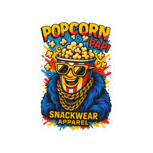 Popcorn Papi Kiss-Cut Stickers - Snackwear Apparel Funky Design for Fun Lovers